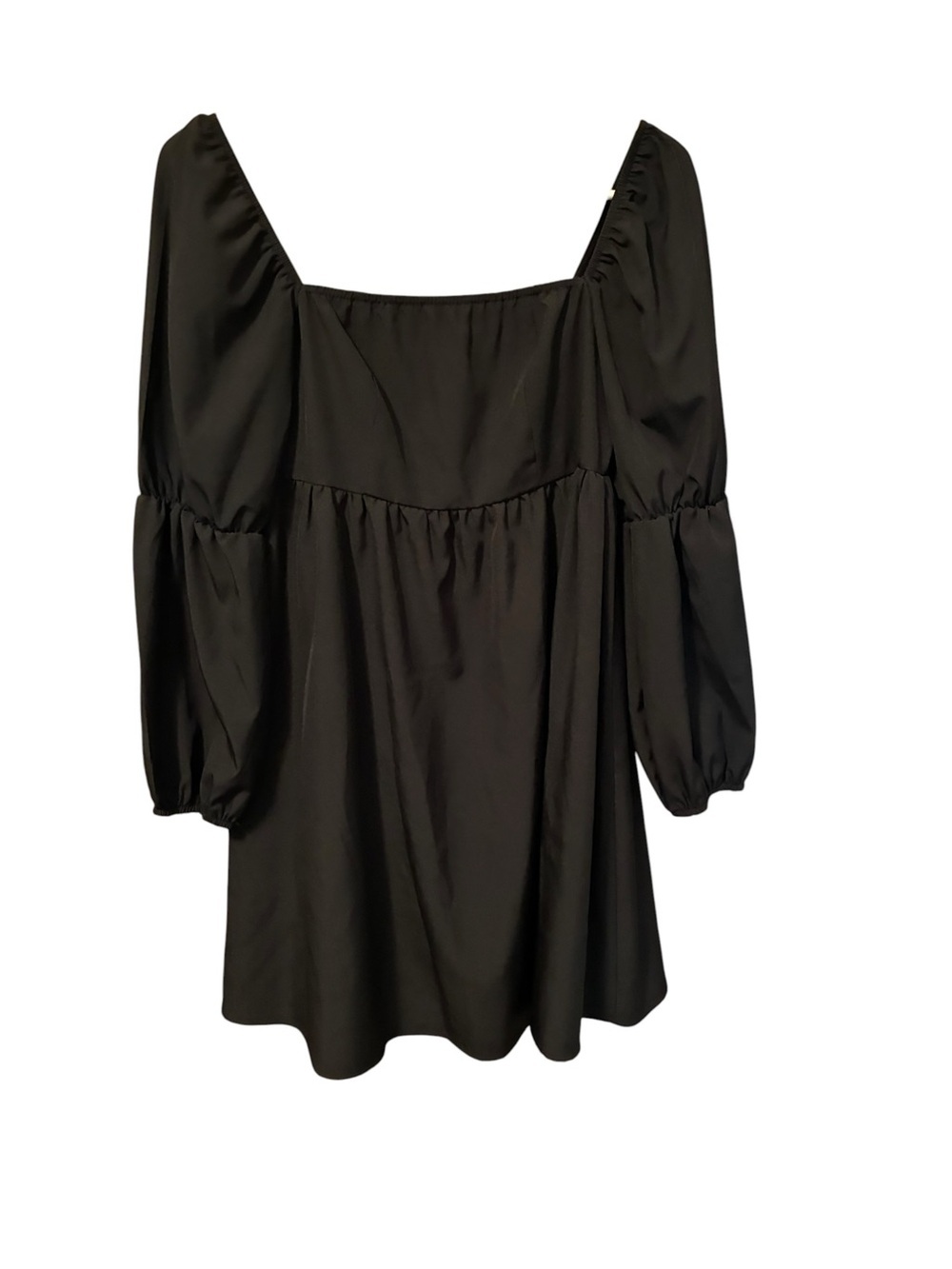 Black Mini Dress with Square Neck and Voluminous Puff Sleeves